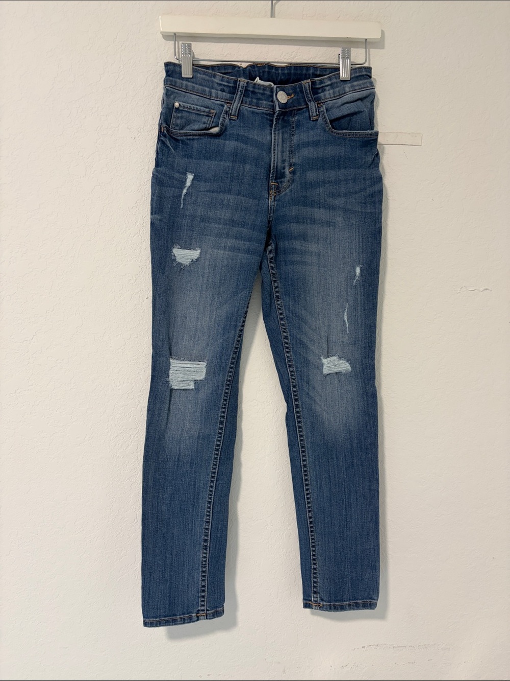 H&M Girls Distressed Slim Jeans - Dark Blue Denim